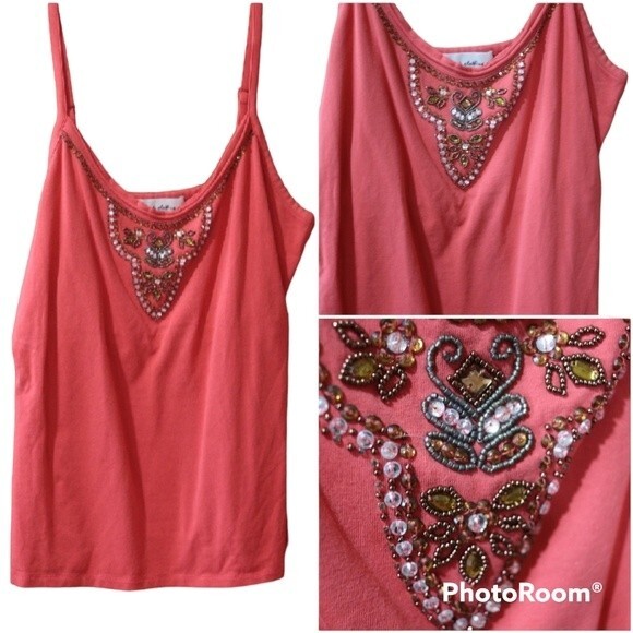 Telluride Women’s Orange Coral Beaded Tank Top Large Y2K Shelf Bra Festival Wear - Picture 1 of 12